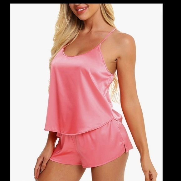 coral two piece pajama shorts and tank top set - Picture 1 of 7